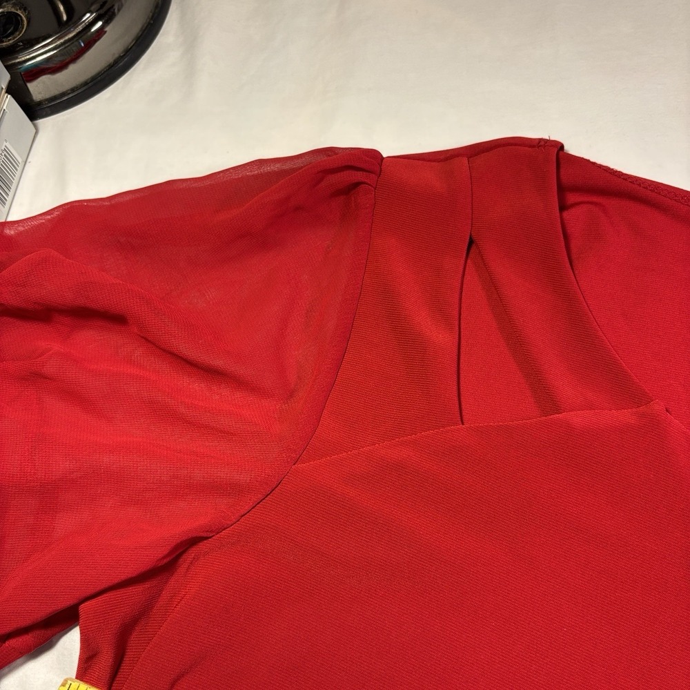 Atelier 29 Woman XL Blouse Red Ruffle Pullover Sheer Short Sleeve Casual - Picture 10 of 16